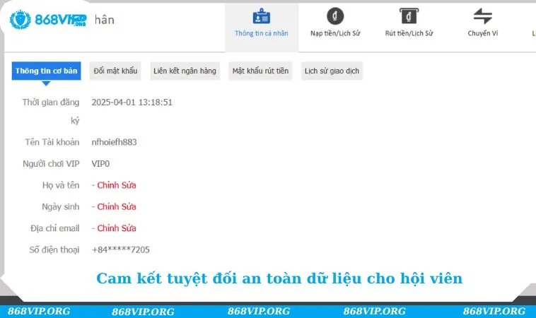 Chính Sách Bảo Mật 868VIP 148 Cam kết tuyệt đối an toàn dữ liệu cho hội viên