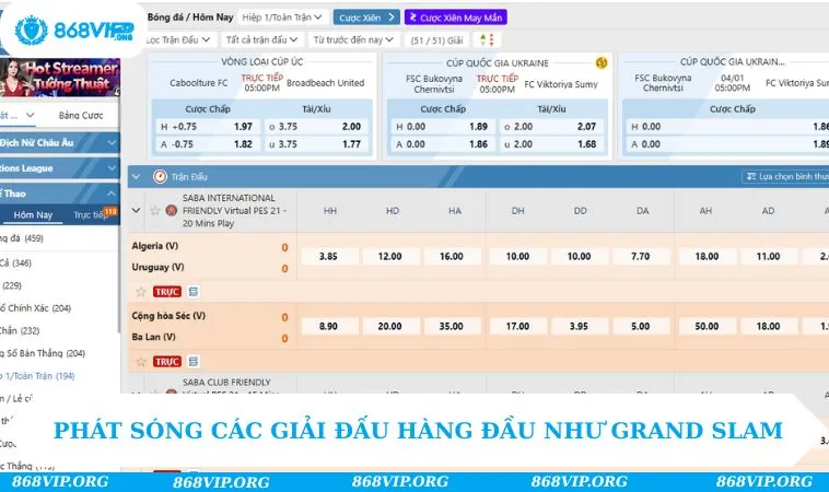 Thể Thao 868VIP 202 Phát sóng các giải đấu hàng đầu như Grand Slam